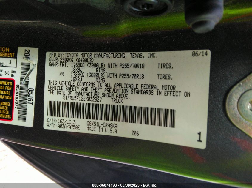 2014 TOYOTA TUNDRA 2WD TRUCK SR - 5TFRU5F12EX032827