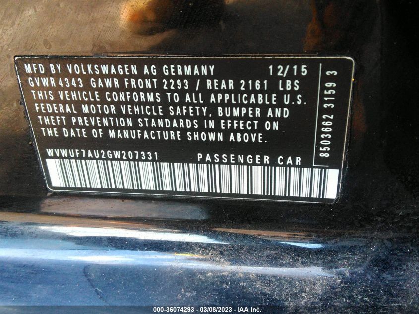 2016 VOLKSWAGEN GOLF R - WVWUF7AU2GW207331