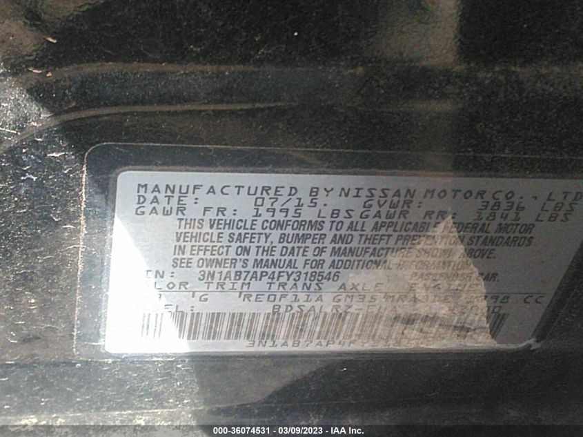 2015 NISSAN SENTRA SR - 3N1AB7AP4FY318546