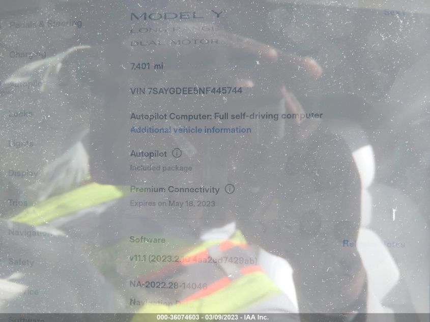 2022 TESLA MODEL Y LONG RANGE - 7SAYGDEE5NF445744