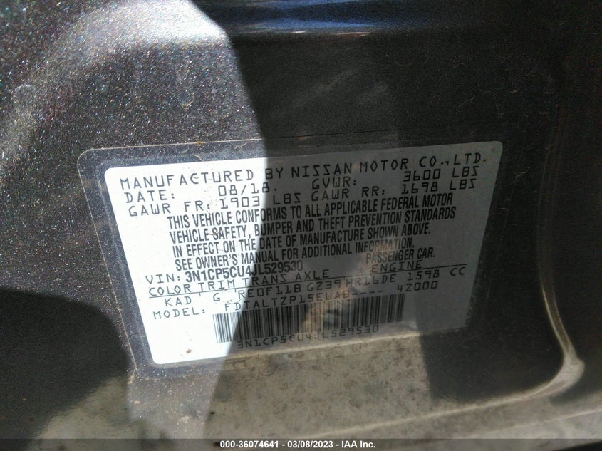 VIN 3N1CP5CU4JL529530 2018 NISSAN KICKS SR
