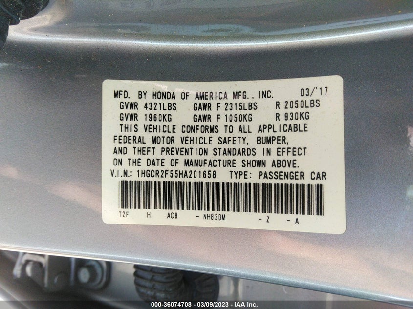 VIN 1HGCR2F55HA201658 2017 HONDA ACCORD SEDAN SPORT