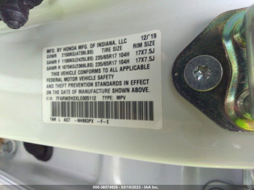 VIN 7FARW2H2XLE005112 2020 HONDA CR-V LX