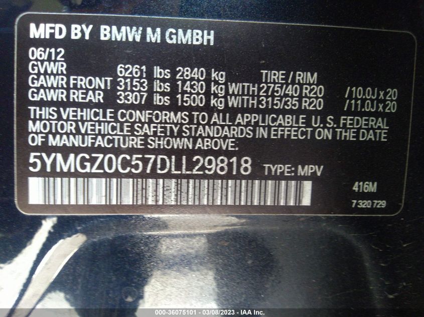 2013 BMW X6 M 5YMGZ0C57DLL29818