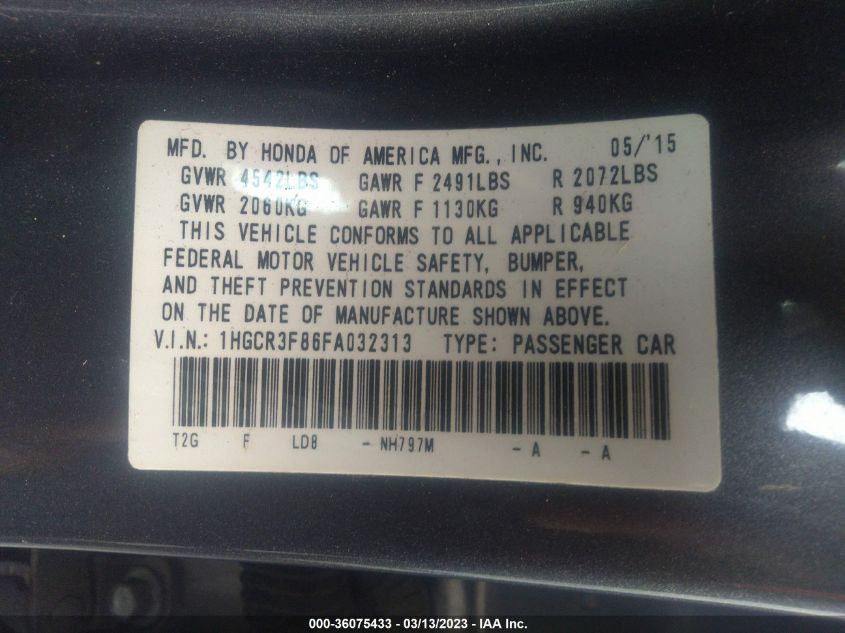 2015 HONDA ACCORD SEDAN EX-L - 1HGCR3F86FA032313