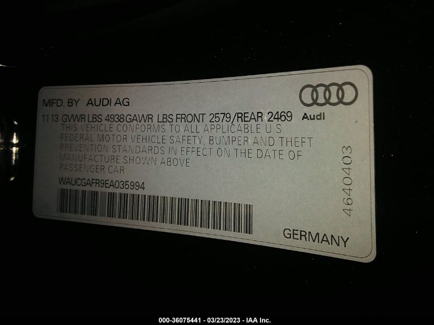 2014 AUDI S5 PREMIUM PLUS WAUCGAFR9EA035994