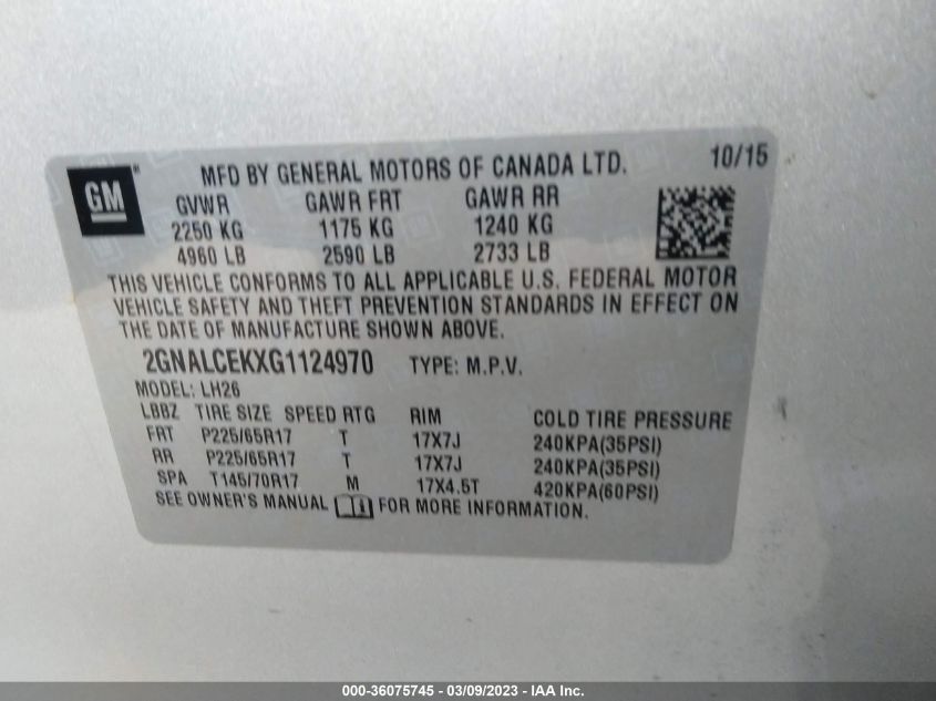 2016 CHEVROLET EQUINOX LT - 2GNALCEKXG1124970