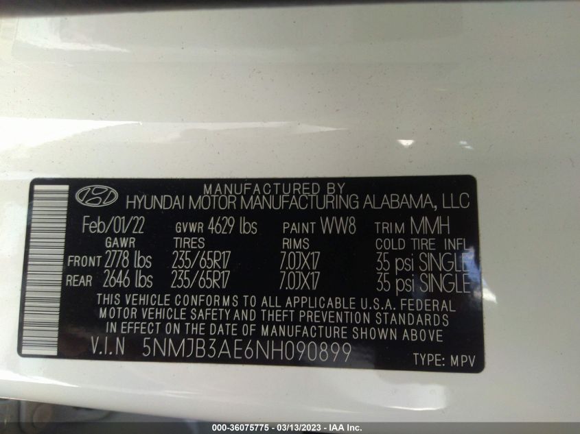 2022 HYUNDAI TUCSON SEL - 5NMJB3AE6NH090899