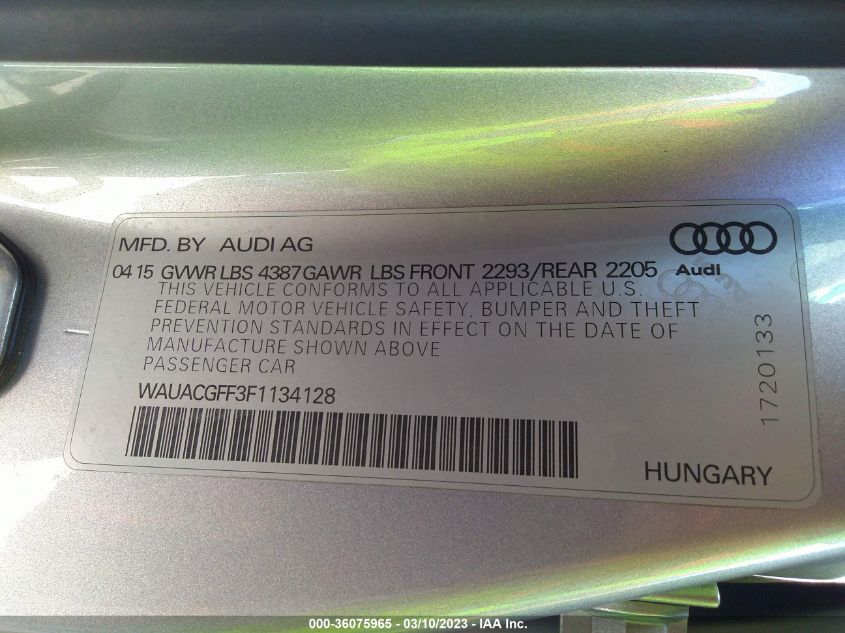 VIN WAUACGFF3F1134128 2015 AUDI A3 no.9