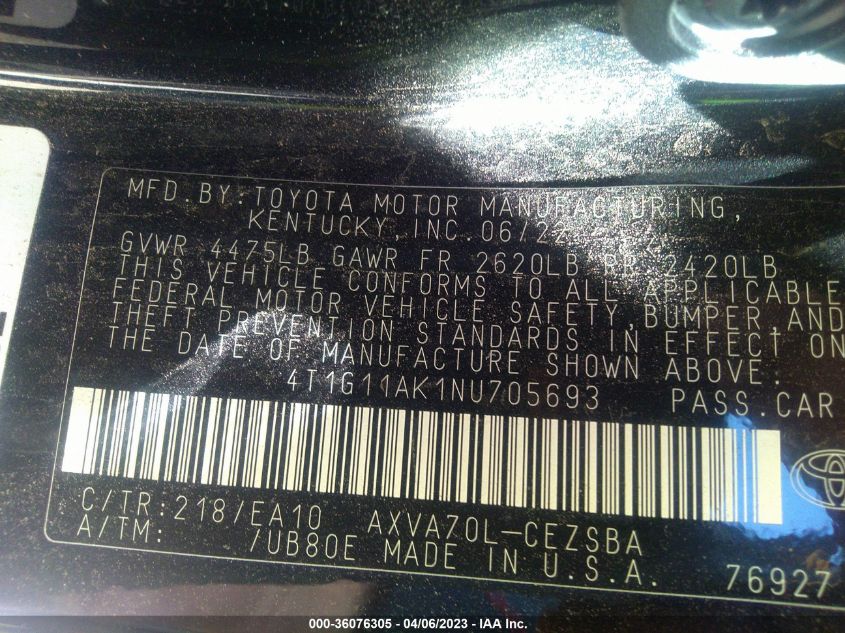 2022 TOYOTA CAMRY SE - 4T1G11AK1NU705693