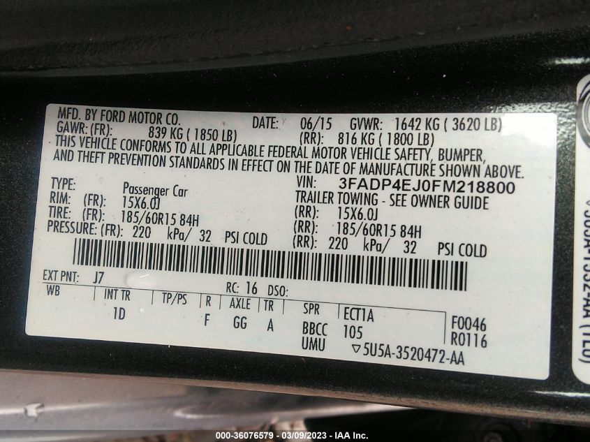 2015 FORD FIESTA SE - 3FADP4EJ0FM218800