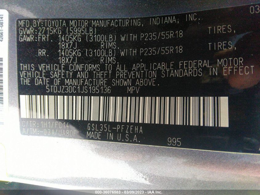2018 TOYOTA SIENNA LE - 5TDJZ3DC1JS195136