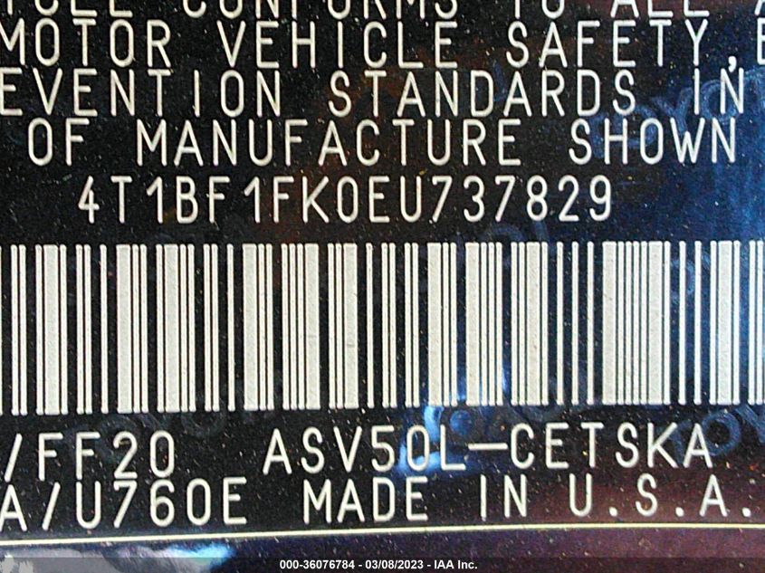 2014 TOYOTA CAMRY L/LE/XLE/SE/SE SPORT - 4T1BF1FK0EU737829