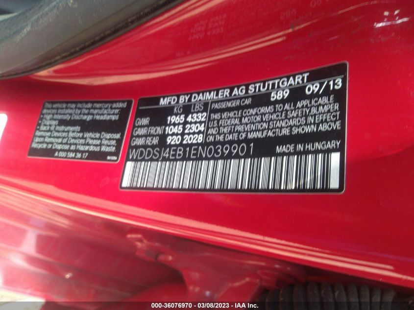 2014 MERCEDES-BENZ CLA-CLASS CLA 250 - WDDSJ4EB1EN039901