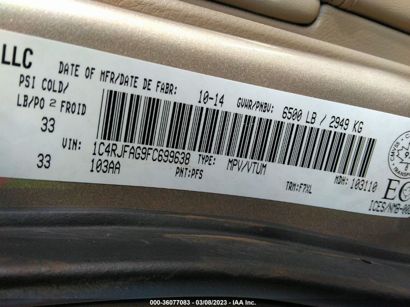2015 JEEP GRAND CHEROKEE LAREDO - 1C4RJFAG9FC699638