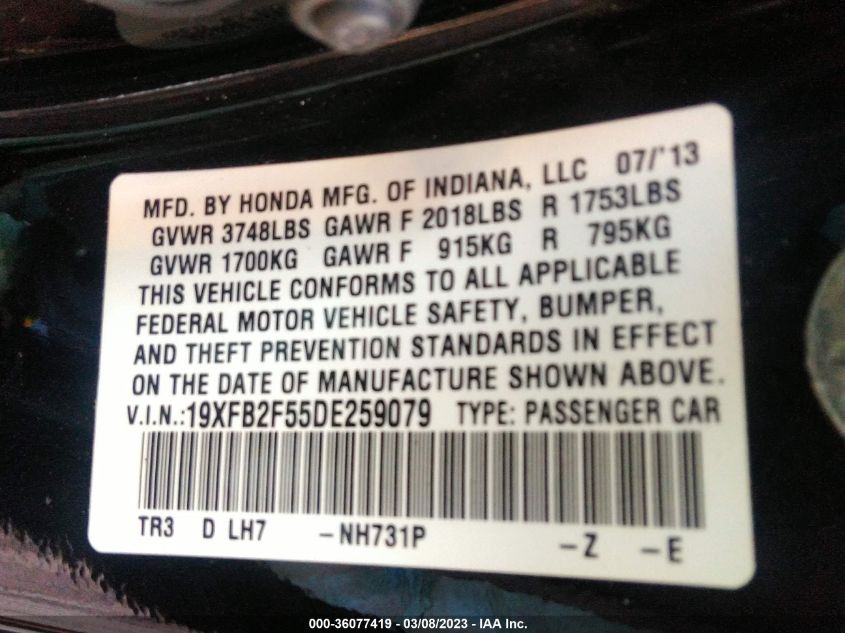 2013 HONDA CIVIC SDN LX - 19XFB2F55DE259079