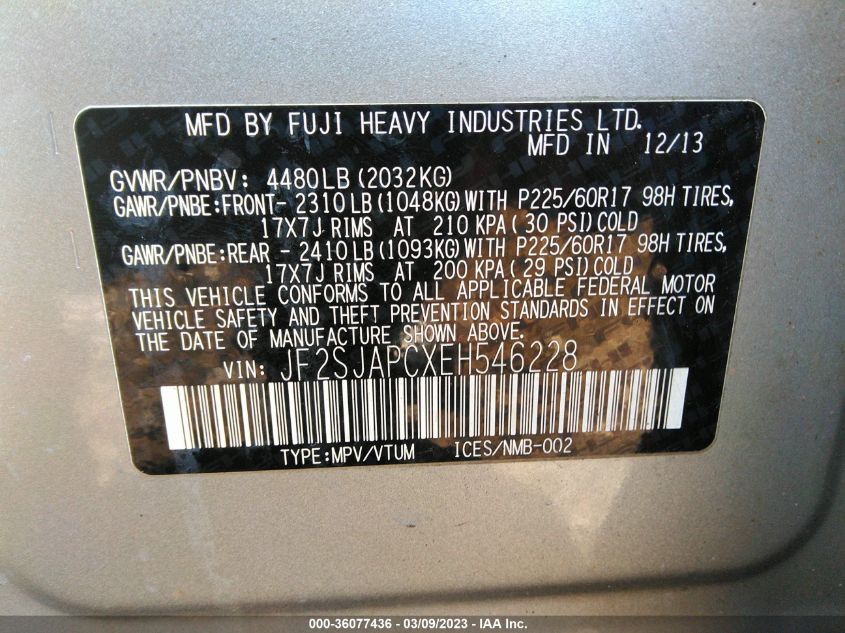 2014 SUBARU FORESTER 2.5I TOURING - JF2SJAPCXEH546228