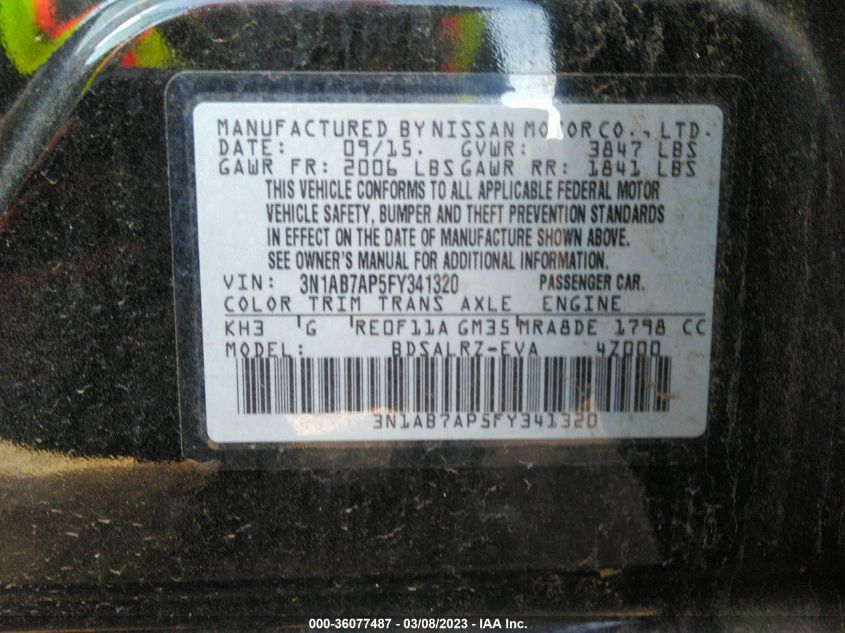 2015 NISSAN SENTRA SR - 3N1AB7AP5FY341320
