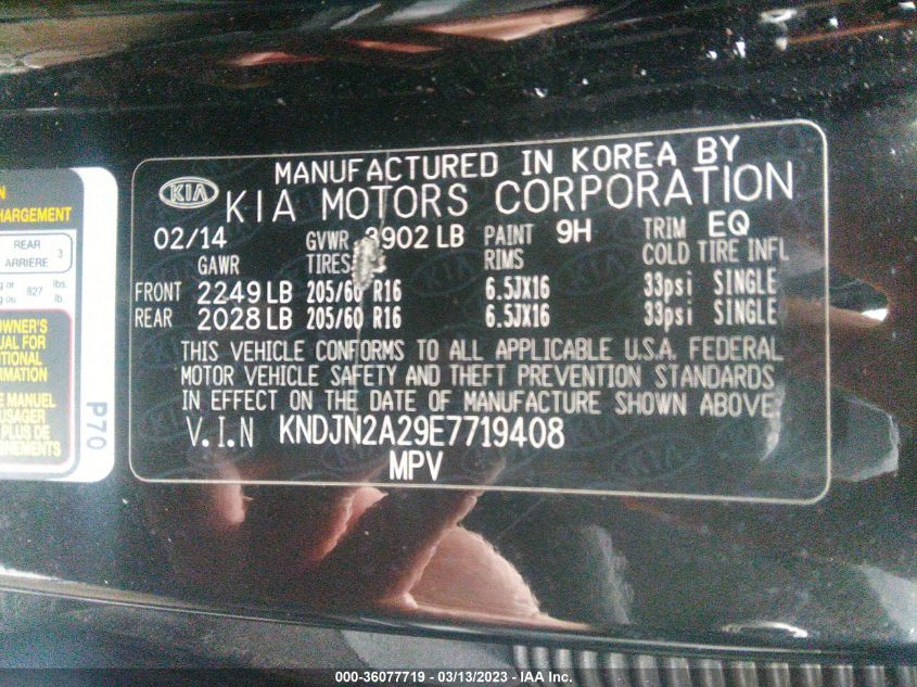 2014 KIA SOUL BASE - KNDJN2A29E7719408