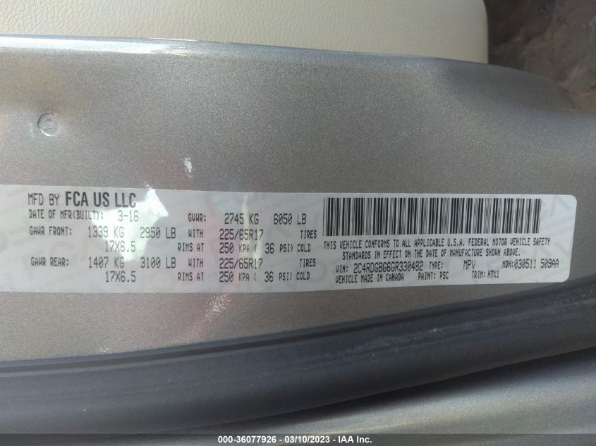 2016 DODGE GRAND CARAVAN SE - 2C4RDGBG6GR330482