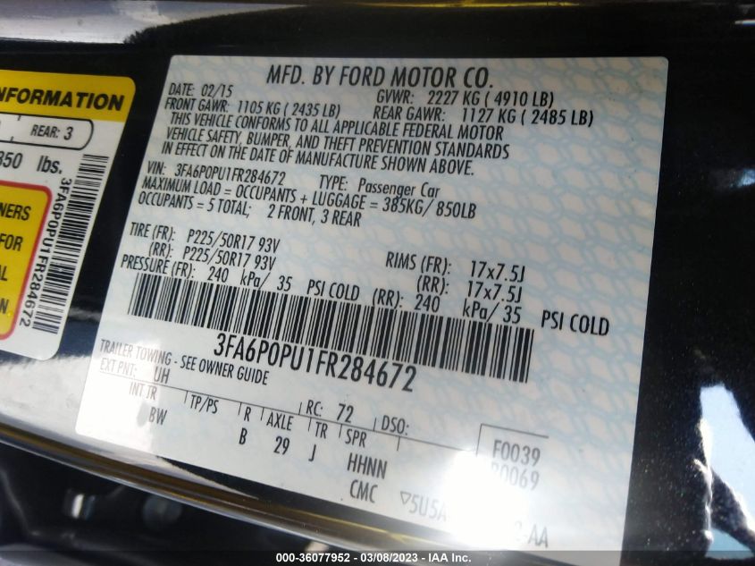2015 FORD FUSION ENERGI SE LUXURY - 3FA6P0PU1FR284672