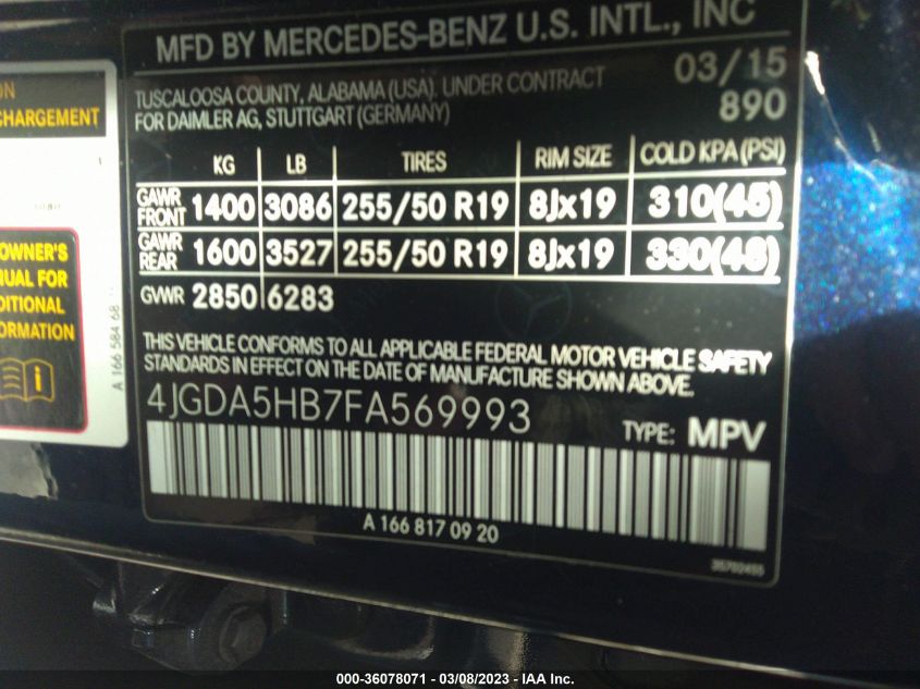 2015 MERCEDES-BENZ M-CLASS ML 350 - 4JGDA5HB7FA569993