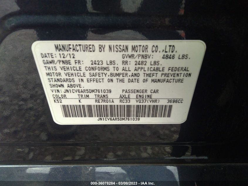 2013 INFINITI G37 SEDAN X - JN1CV6AR5DM761039