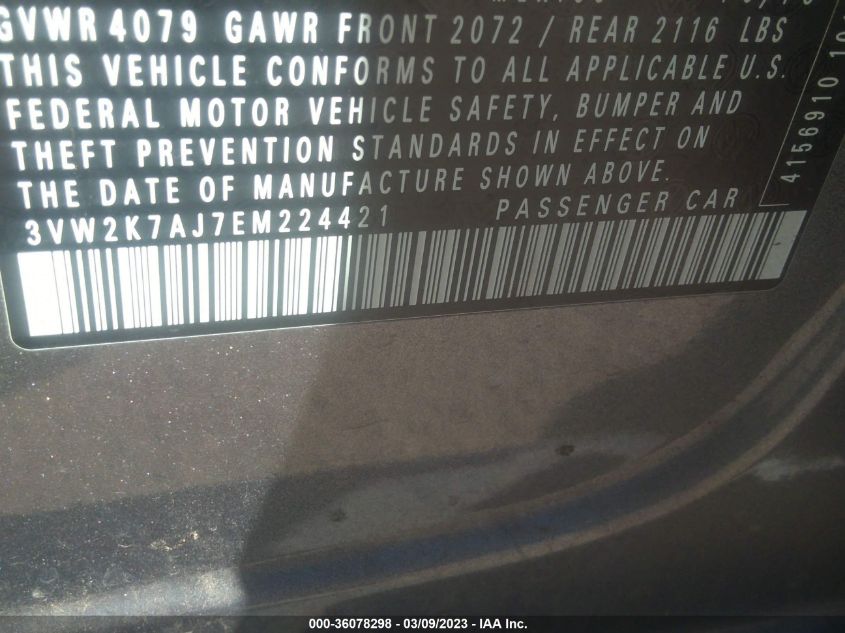 2014 VOLKSWAGEN JETTA 2.0L S - 3VW2K7AJ7EM224421