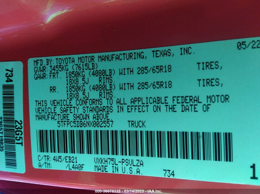 2022 TOYOTA TUNDRA 4WD TRD PRO HYBRID - 5TFPC5DB6NX002557