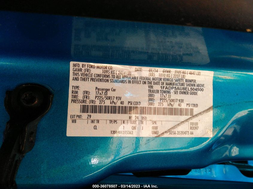2014 FORD C-MAX HYBRID SE - 1FADP5AU8EL504500