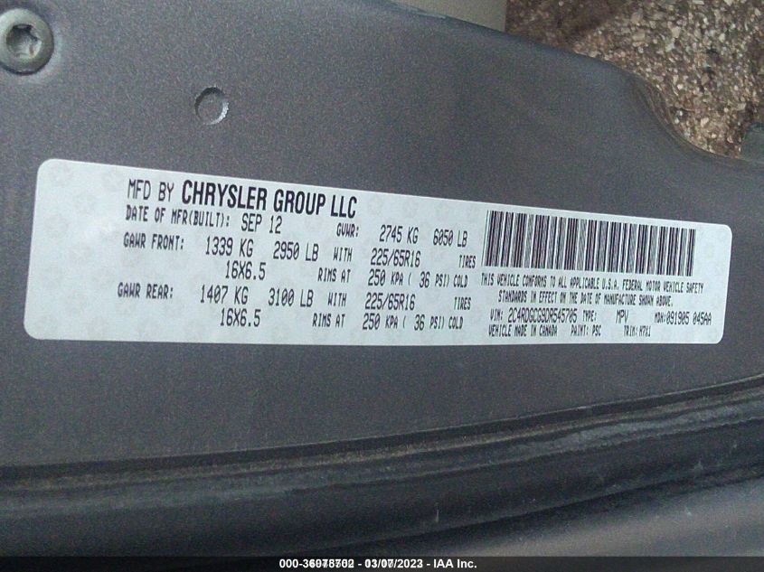 2013 DODGE GRAND CARAVAN SXT - 2C4RDGCG9DR545705