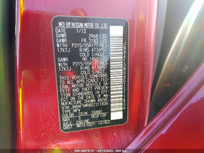 2013 NISSAN JUKE S - JN8AF5MR8DT211836
