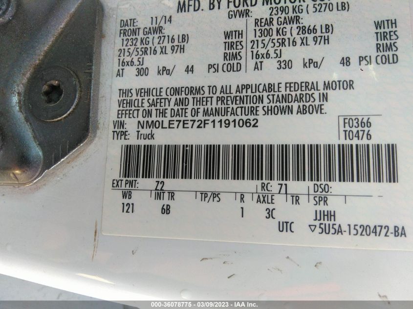 2015 FORD TRANSIT CONNECT XL - NM0LE7E72F1191062