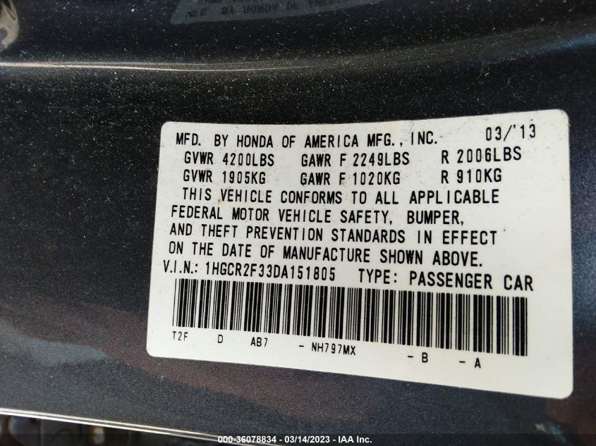 2013 HONDA ACCORD LX - 1HGCR2F33DA151805