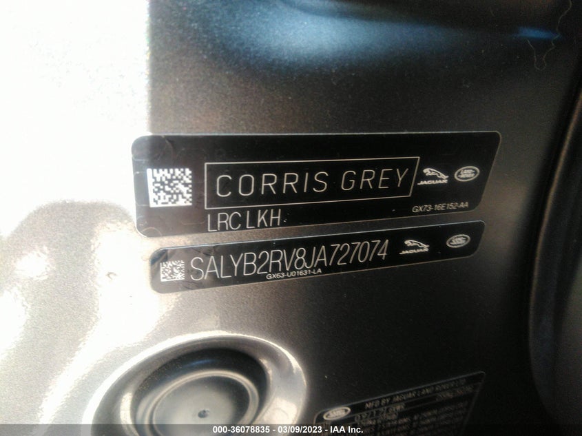 VIN SALYB2RV8JA727074 2018 LAND ROVER RANGE ROVER VELAR S