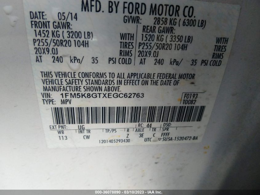 2014 FORD EXPLORER SPORT - 1FM5K8GTXEGC62763