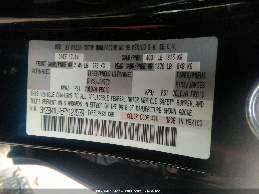 2015 MAZDA MAZDA3 I SPORT - 3MZBM1U75FM127579