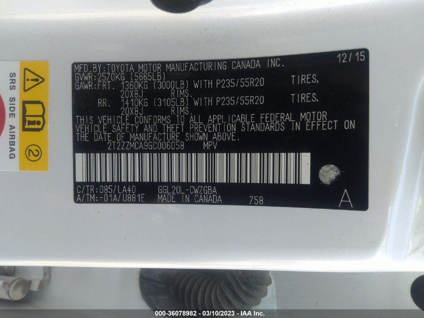 2016 LEXUS RX 350 - 2T2ZZMCA9GC006058