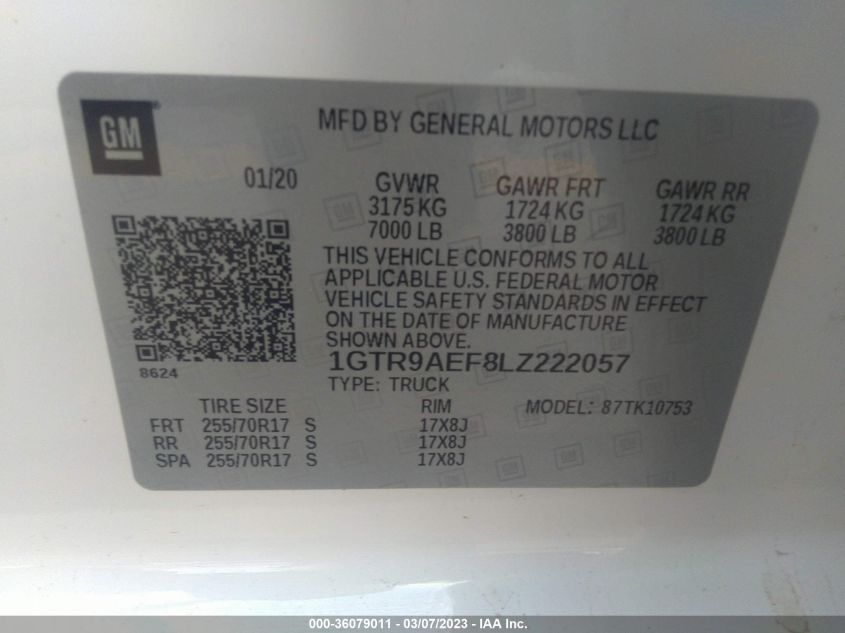 2020 GMC SIERRA 1500 - 1GTR9AEF8LZ222057