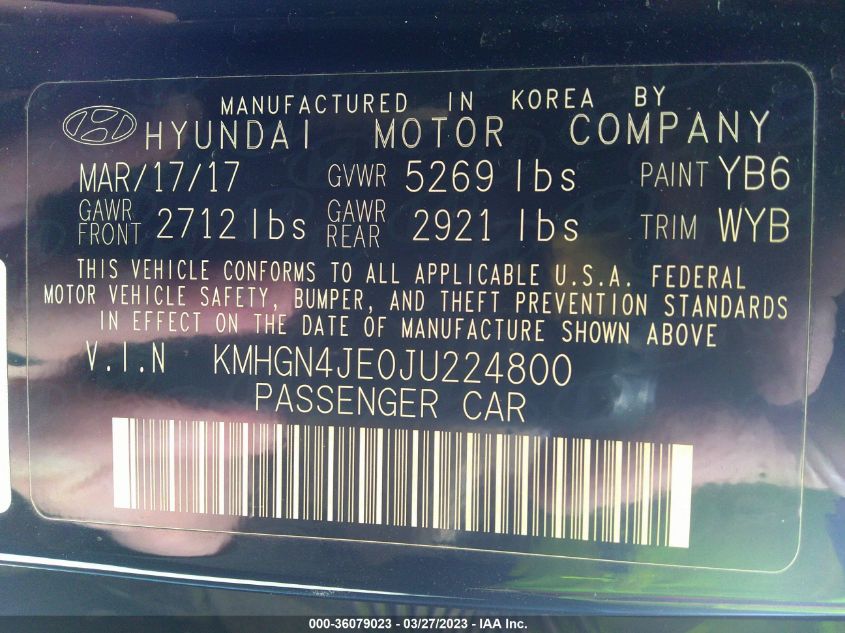 2018 GENESIS G80 3.8L KMHGN4JE0JU224800
