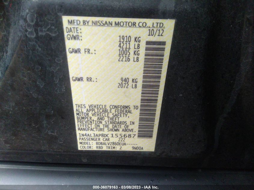 2013 NISSAN ALTIMA 2.5 SL - 1N4AL3AP8DC155687
