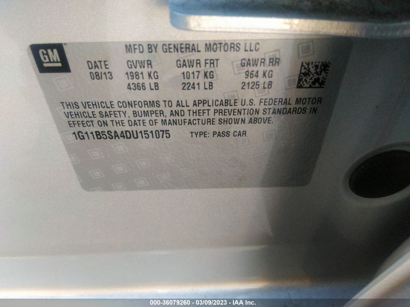 2013 CHEVROLET MALIBU LS - 1G11B5SA4DU151075