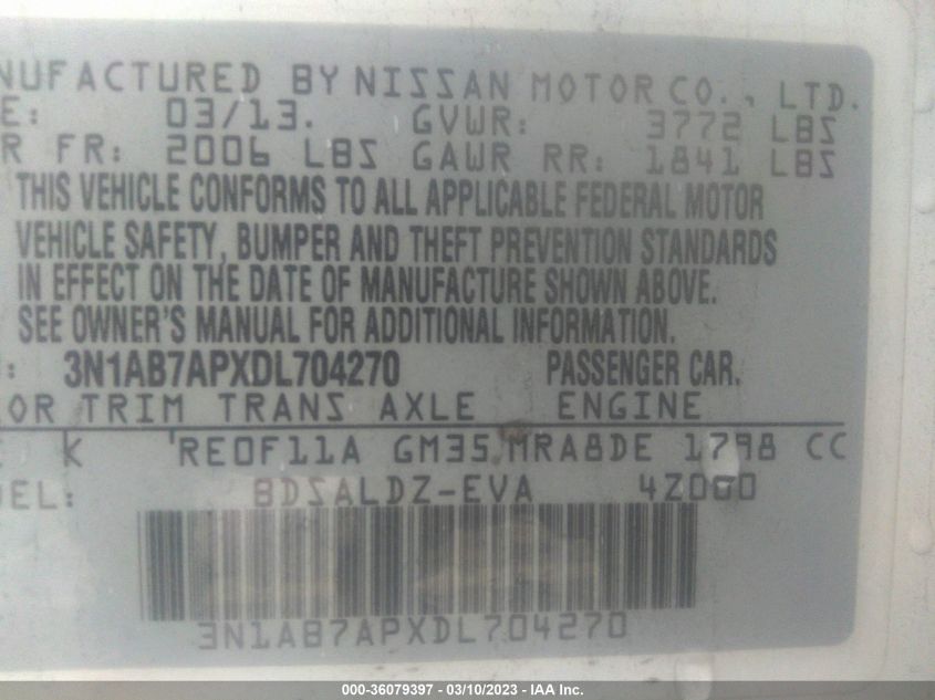 2013 NISSAN SENTRA SV - 3N1AB7APXDL704270