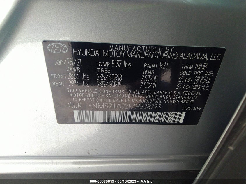 VIN 5NMS24AJ2MH328723 2021 HYUNDAI SANTA FE SEL