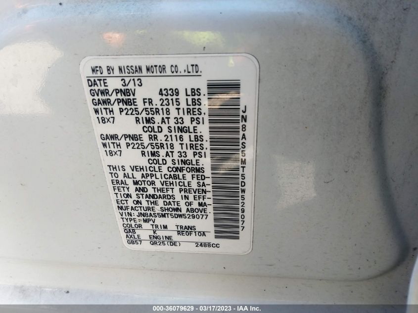 2013 NISSAN ROGUE SL - JN8AS5MT5DW529077