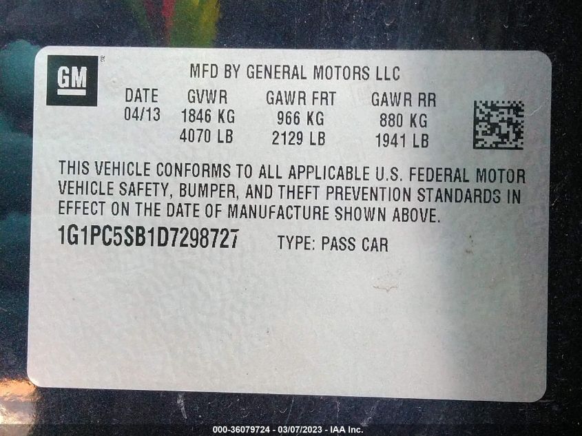 2013 CHEVROLET CRUZE 1LT - 1G1PC5SB1D7298727