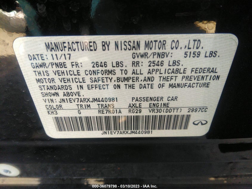VIN JN1EV7ARXJM440981 2018 INFINITI Q50 3.0T LUXE