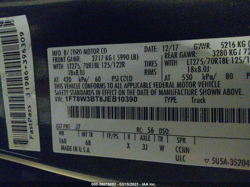 2018 Ford F-350 Super Duty - 1FT8W3BT8JEB10390
