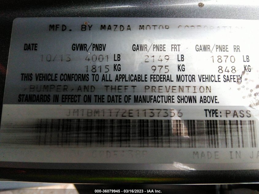 2014 MAZDA MAZDA3 I SV - JM1BM1T72E1137356
