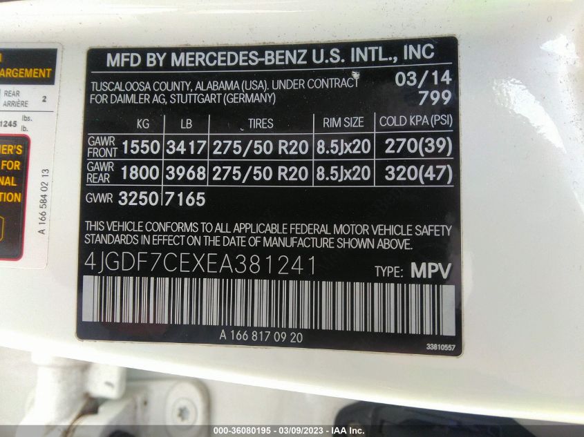 2014 MERCEDES-BENZ GL-CLASS GL 450 4JGDF7CEXEA381241